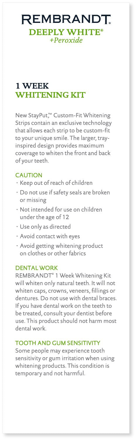 REMBRANDT Deeply White + Peroxide 1 Week Teeth Whitening Kit, Removes Tough Stains, Enamel-Safe, 28 Custom-Fit Whitening Strips (14 Treatments)