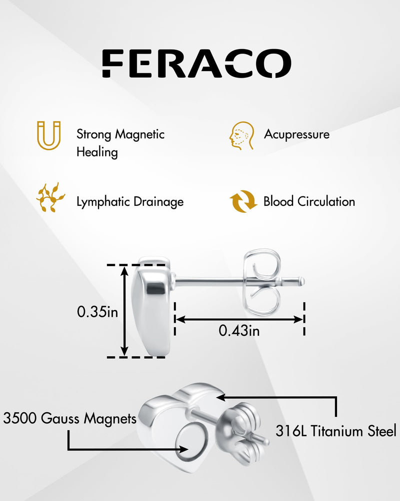 Feraco Lymphatic Drainage Earrings for Women, Acupressure Magnetotherapy Slimming Earrings, Diamond Cut Lymphvity Non-Piercing Mag Studs with Strong Acupuncture Healing Germanium Rose Gold & Silver