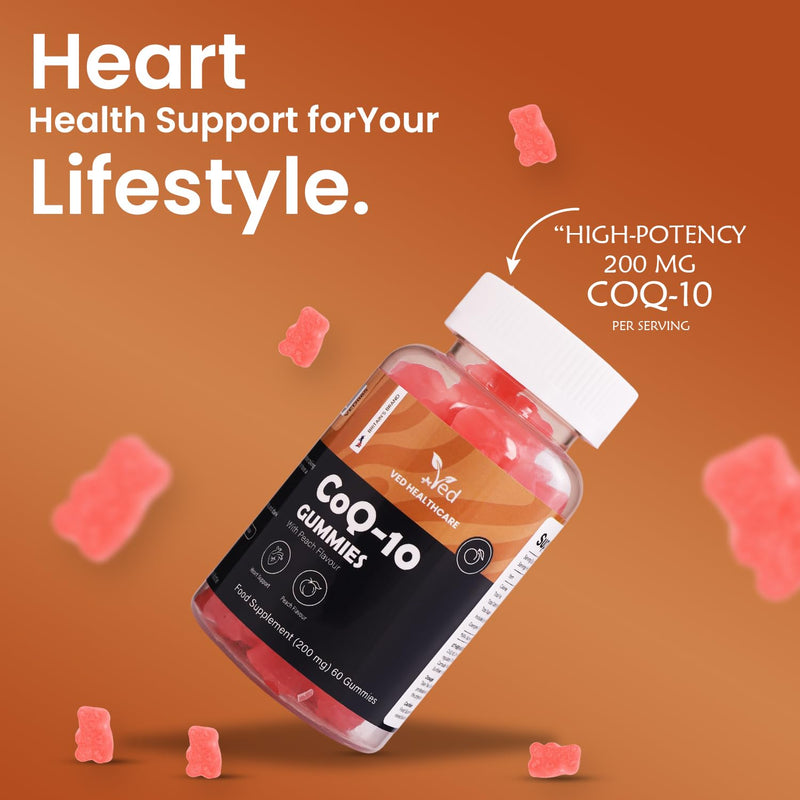 Ved Co Enzyme Q10 60 Vegan Gummies, Support Healthy Heart and Muscles, Promote Cellular Energy, Super Antioxdiant | for Men and Women 30 Days’ Supply,(60 Count (Pack of One)). 60 Count (Pack of One)