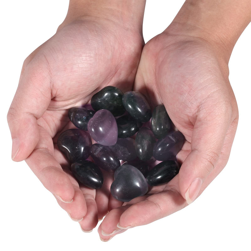 SUNYIK Pack of 10 0.8" Mini Natural Fluorite Heart Worry Stones | Healing Crystal Worry Palm Pocket Stone for Anxiety Stress Relief, Polished Heart Rocks Valentines Gift for Meditation Yoga