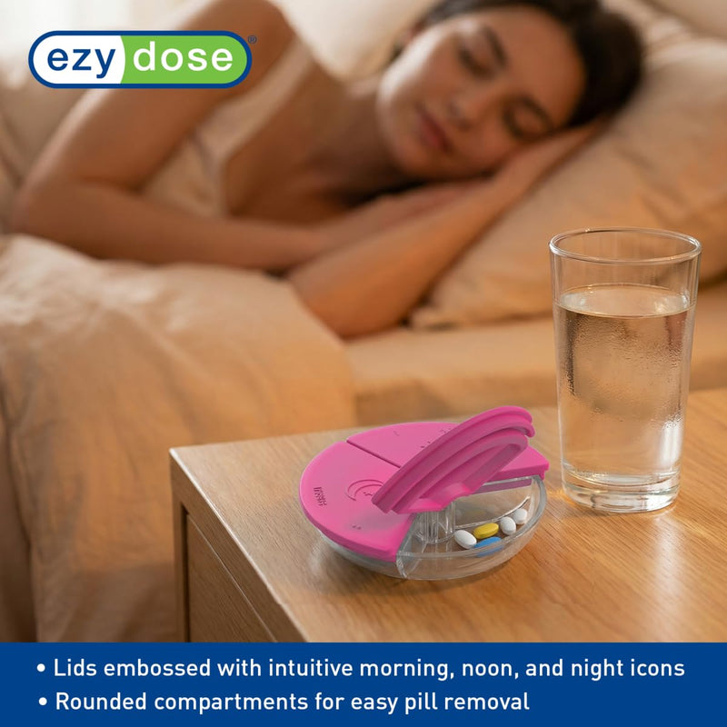 Ezy Dose Weekly (7-Day) AM/PM Pill Organizer, Medicine Planner, Pink | Daily Vitamin Box & Supplement Planner, 3 Times a Day, Round Removable Compartments, Easy to Use, Travel-Friendly, BPA-Free