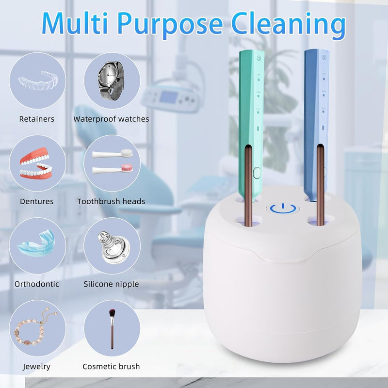 [Australia] - Ultrasonic Retainer Cleaner, 42kHz Dental Cleaning Pod for Dentures, Braces, Mouth Guards, Night Guard, Toothbrush Heads, Jewelry, Aligner, UV Cleaner with 2 Modes, Digital Timer, 250ml Clean Pod 
