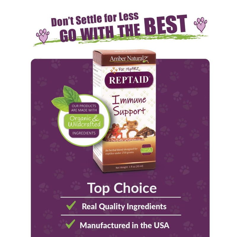 AMBER NATURALZ Reptaid Herbal Supplement for Small Reptiles | Herbal Pet Supplement for Immune Support | for Reptiles Under 250g | 1 Fluid Ounce Glass Bottle | Manufactured in The USA 1 Ounce (Pack of 1) - PawsPlanet Australia