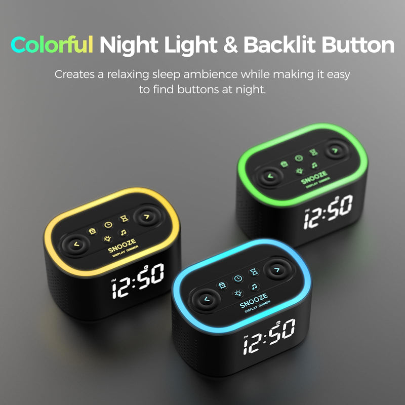 [Australia] - REACHER Digital Alarm Clock & White Noise Sound Machine, 21 Soothing Sounds, 7 Wake Up Sounds, 8 Night Lights, 32-Level Volume, 9 Sleep Timer, Memory Function for Adult, Kid, Bedside, Bedroom Black 
