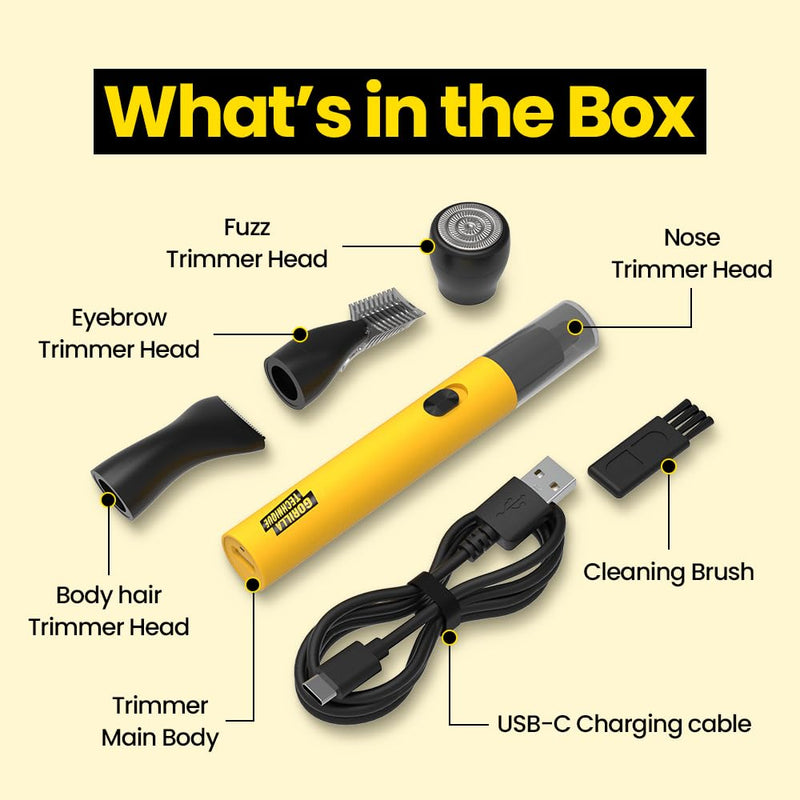 Gorilla Technique Nose Ear Hair Trimmer for Men, Rechargeable 4-in-1 Trimmer for Nose Ear Eyebrow Hair Removal, No Pull No Snag Grooming with High-Speed 10,000rpm Motor, 4 Heads 4 Head