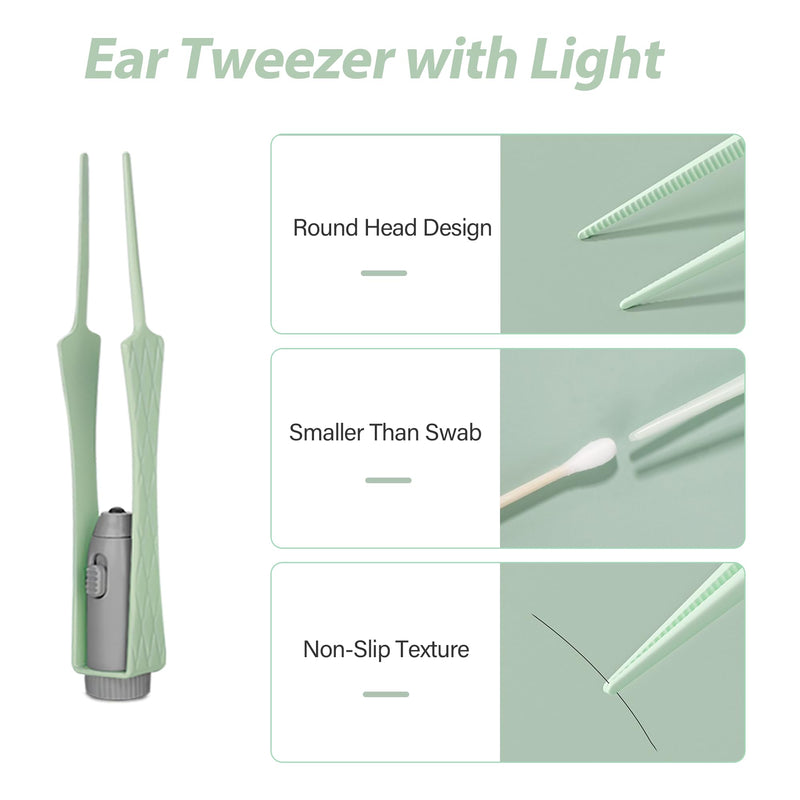 [Australia] - 15 Pack Ear Wax Removal Tool Kit with Light - LED Ear Cleaning Kit, Ear Wax Removal for Kids and Adults, Ear Cleaning Tool, Ear Picker Spoon & Ear Tweezers & Spiral Spring Ear Spoon Green 