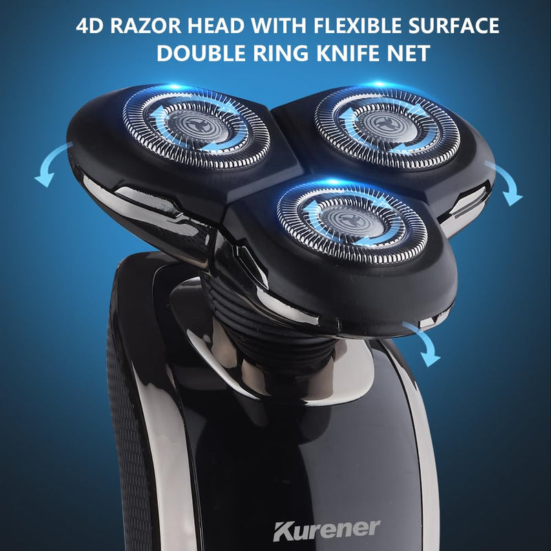[Australia] - Electric Razor for Men Shaver Rechargeable Waterproof Rotary for Shaving with Nose Trimmer Sideburns Trimmer Face Cleaning Brush 