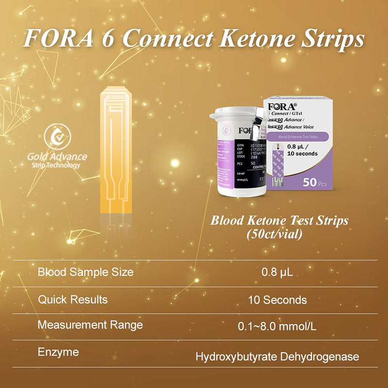 [Australia] - FORA6Connect/Test N’Go Advance Voice Blood Ketone Test Strips - 50 Count, Ideal for Keto Diet and Ketosis Monitoring 
