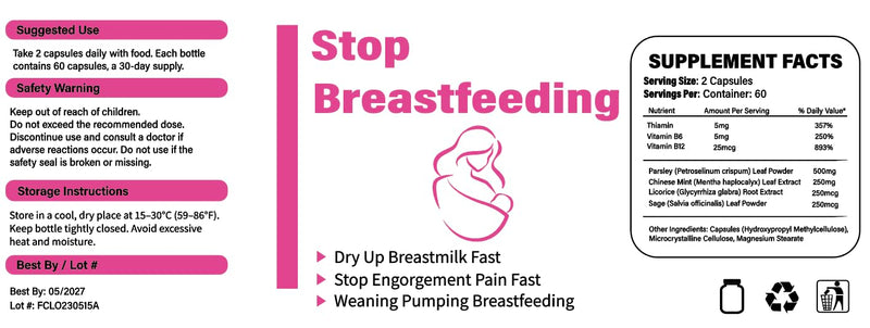 [Australia] - Stop Breastfeeding Products, Weaning Postpartum Essentials for Women, Dry Up Breastmilk Supply & Stop Pumping Engorgement Pain Fast, 60 Capsules Pills 