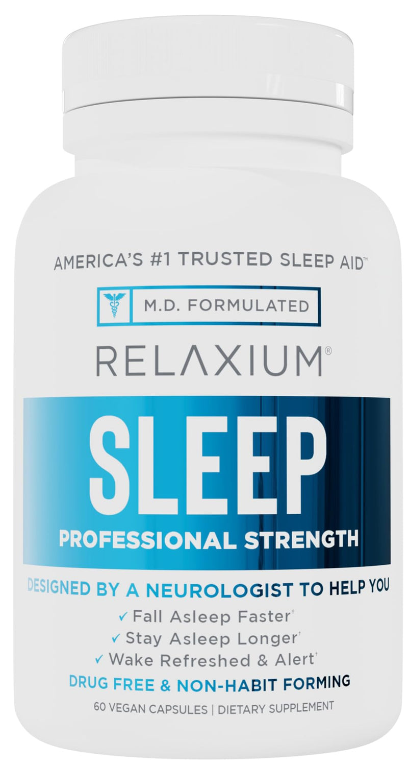 Relaxium Sleep Aid for Adults, Melatonin Sleep Supplement to Support Longer Sleep, Non-Habit Forming, Magnesium, Ashwagandha, 60 Capsules, 30-Day Supply 60 Count (Pack of 1)