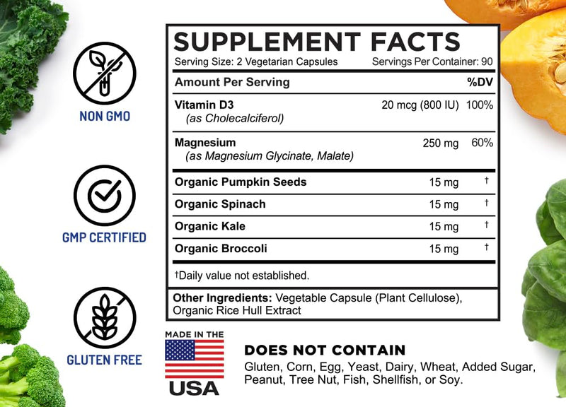 FarmHaven Magnesium Complex, Glycinate/Malate & Vitamin D3, 180 Capsules | Bone Health Support, Muscle & Nerve Function, Chelated Magnesium Complex with Vitamin D3, Vegetarian, 90 Day Supply 180 Count (Pack of 1)