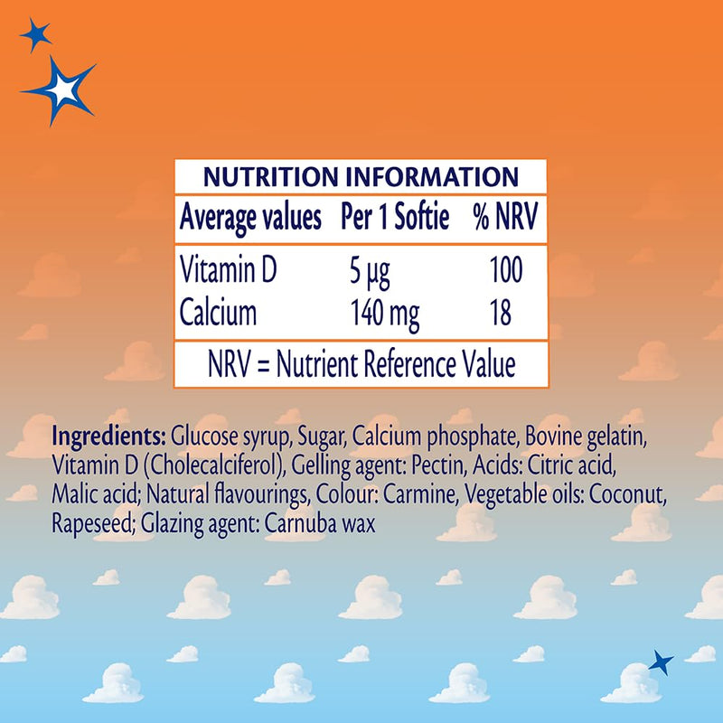 Haliborange Disney Pixar Toy Story Calcium et Vitamin D Softies for Kids 3+, 60 Strawberry Gummies – Supports Bone et Teeth Health – Character-Shaped Chewable