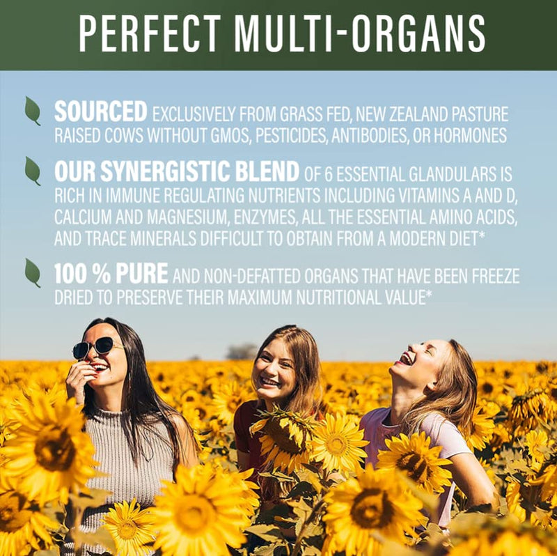 Perfect Supplements - Perfect Multi-Organs – A Blend of 6 Synergistic Glandulars – 100% Freeze Dried & Hormone Free – New Zealand Pasture Raised Whole Food Capsules