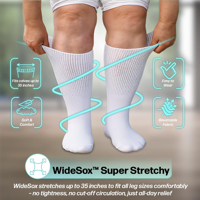 [Australia] - Beltwell® Super Stretchy Socks for Swollen Feet & Legs – Improves Circulation & Mobility, Anti-Slip Grips (2 Pairs) One Size Tall White 