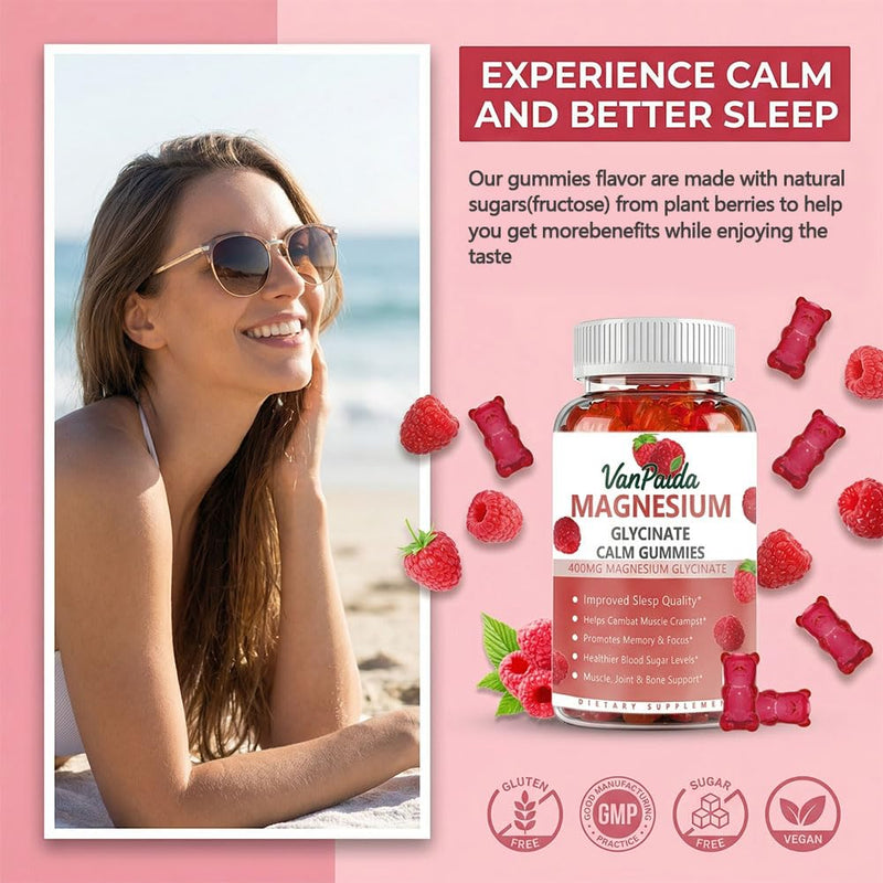 Magnesium Glycinate 400mg Gummies, High Absorption Magnesium Complex for Women, Kids, Adults, Sleep aid, Calm,Muscle Relaxation, Vitamins B6, D & Potassium Supplement, Gluten-Free Vegetarians.