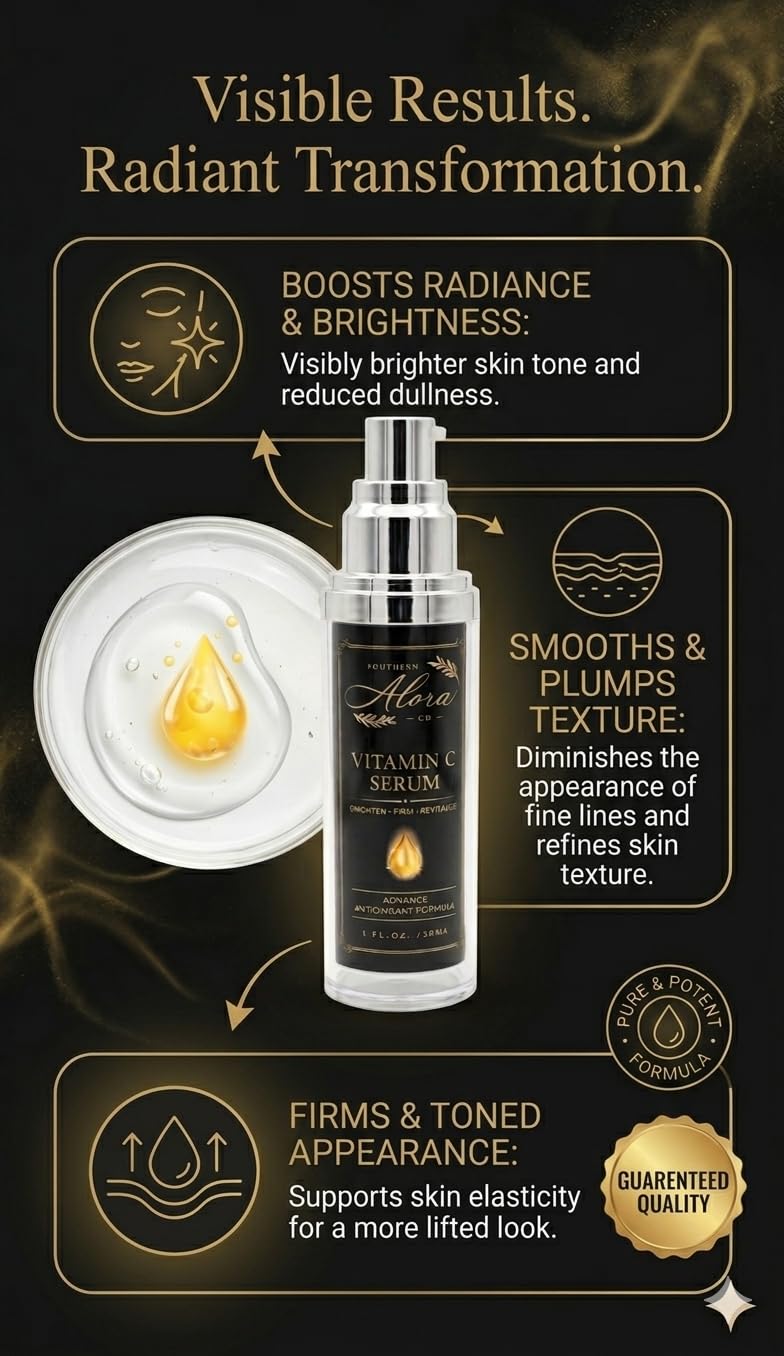 Southern Alora Vitamin C Serum for Face with Hyaluronic Acid | Dark Spots & Hyperpigmentation Treatment, Brightening, Anti Aging, Hydrating Lightweight