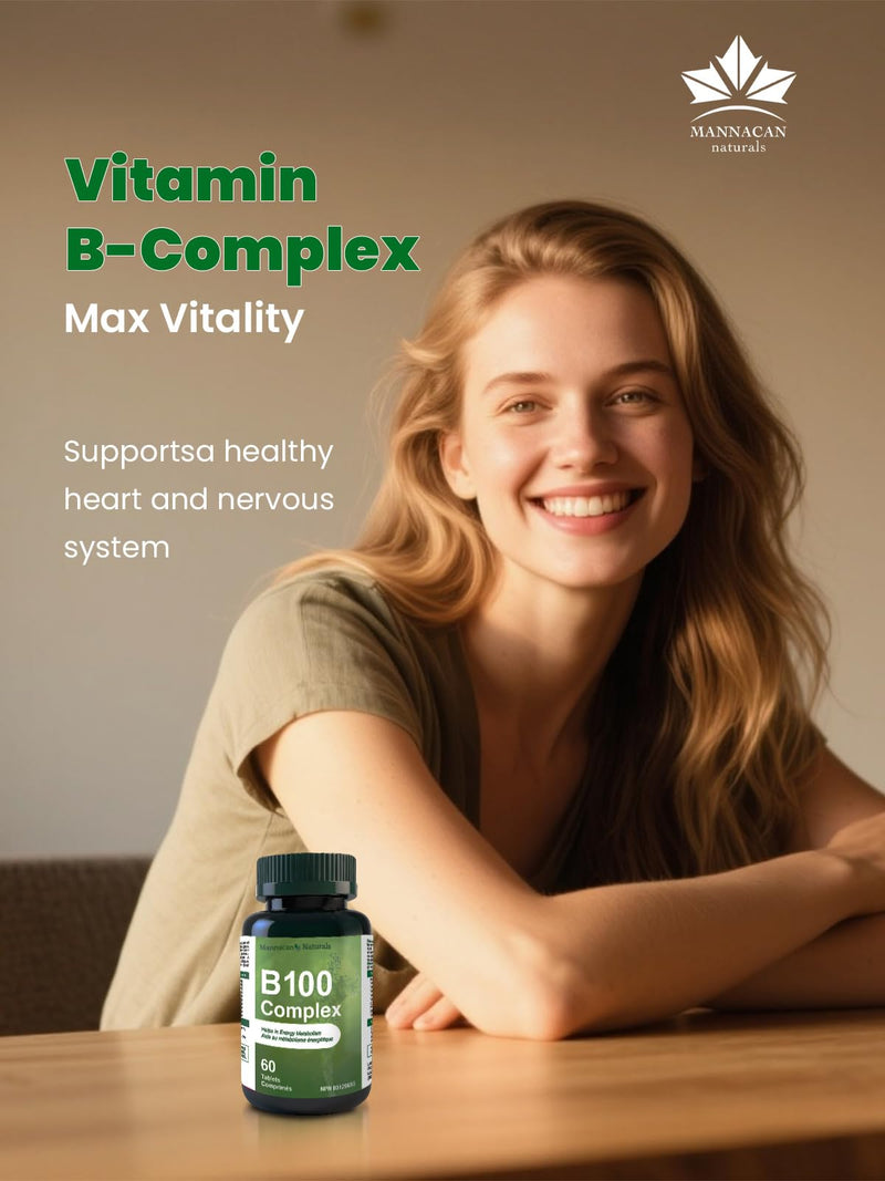 Vegan B Vitamins 60 Capsules B100, Mannancan Naturals B-Complex for Women Men, Super Multivitamin B Complex Vitamins Supplements, VIT B Multi b Vitamin Complex for Men 1 Count (Pack of 60)