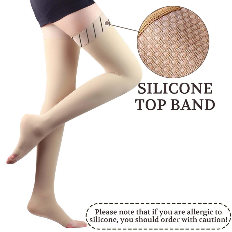 [Australia] - Lin Performance 15-20 mmHg Medical Compression Stockings for Women and Men Thigh High Dot-Top Open Toe Socks for Varicose Vein Swollen legs Travel Flight Pregnant(Beige,M) Beige Medium 