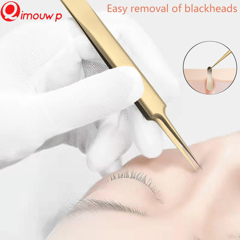 Blackhead Remover Tool, 16 PCS Pimple Popper Tool Kit, Tweezers Set for Eyebrows Hair Removal Pimple Blemish Acne Comedones Extractor Whitehead Cyst Removal Tool, for Nose Face Beauty Tools (Golden)