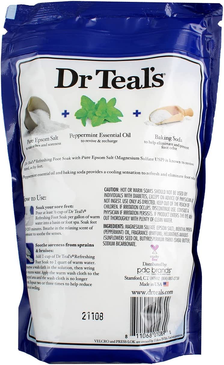 [Australia] - Dr. Teal's Peppermint Foot Soak Gift Set (3 Pack, 2lb Ea.) - Revitalize & Refresh Cooling Peppermint with Essential Oils Blended with Pure Epsom Salt - Ease Aches & Pains, Baking Soda Eliminates Odor 