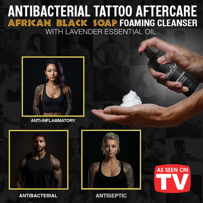 [Australia] - BLACK INK Tattoo Aftercare Tattoo Soap - Raw African Black Soap Foaming Tattoo Cleaner w/Organic Lavender Essential Oil - Tattoo Care Soap for Tattoos - Made in the USA 4 Fl Oz (Pack of 1) 
