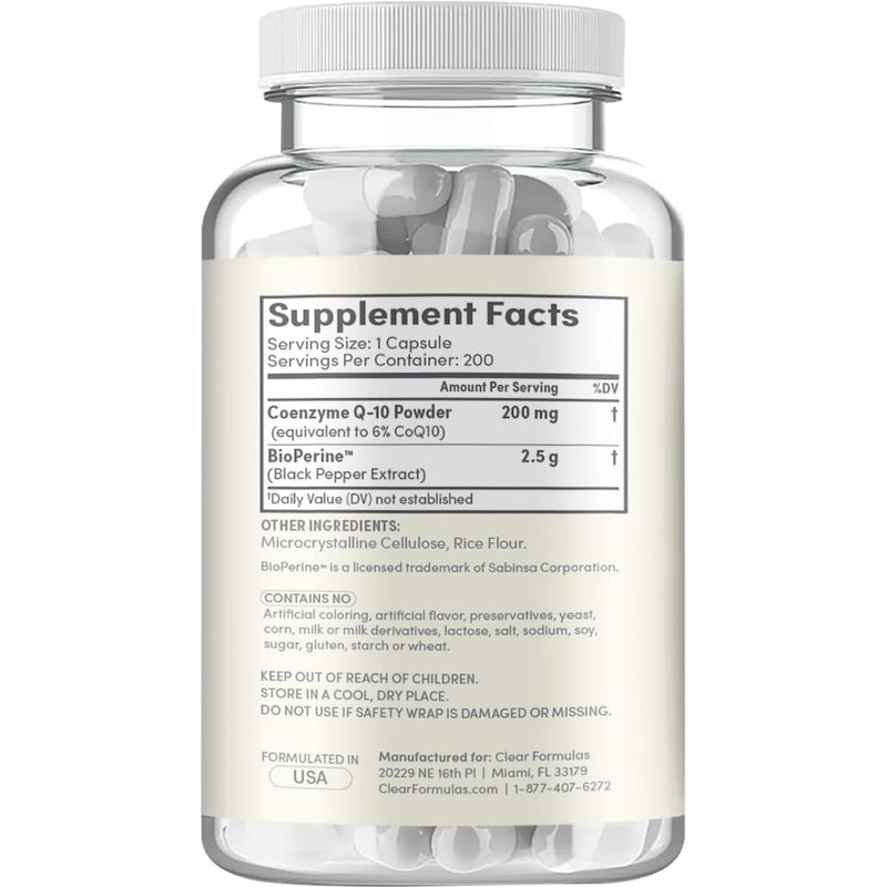 CoQ10 200mg with BioPerine - Enhanced Absorption Coenzyme Q10 200mg Potent Antioxidant for Heart Energy and Aging Support - High Stability CoQ10 Ubiquinone Caps - Made in a cGMP US Lab (200 Servings)