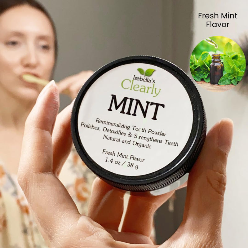 [Australia] - Isabella's Clearly Mint Remineralizing Tooth Powder - Natural Fluoride Free Toothpaste for Adults, Teeth Whitening, Xylitol, Baking Soda, Clay, Calcium 3.4 Ounce (Pack of 1) 