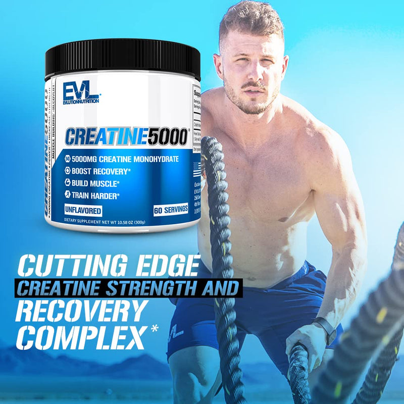 [Australia] - Evlution Pure Creatine Monohydrate Powder 5000mg Nutrition Pre and Post Workout Recovery Drink Mix Creatine Powder for Enhanced Muscle Mass Athletic Performance and Muscle Recovery - Unflavored 60 Servings (Pack of 1) 