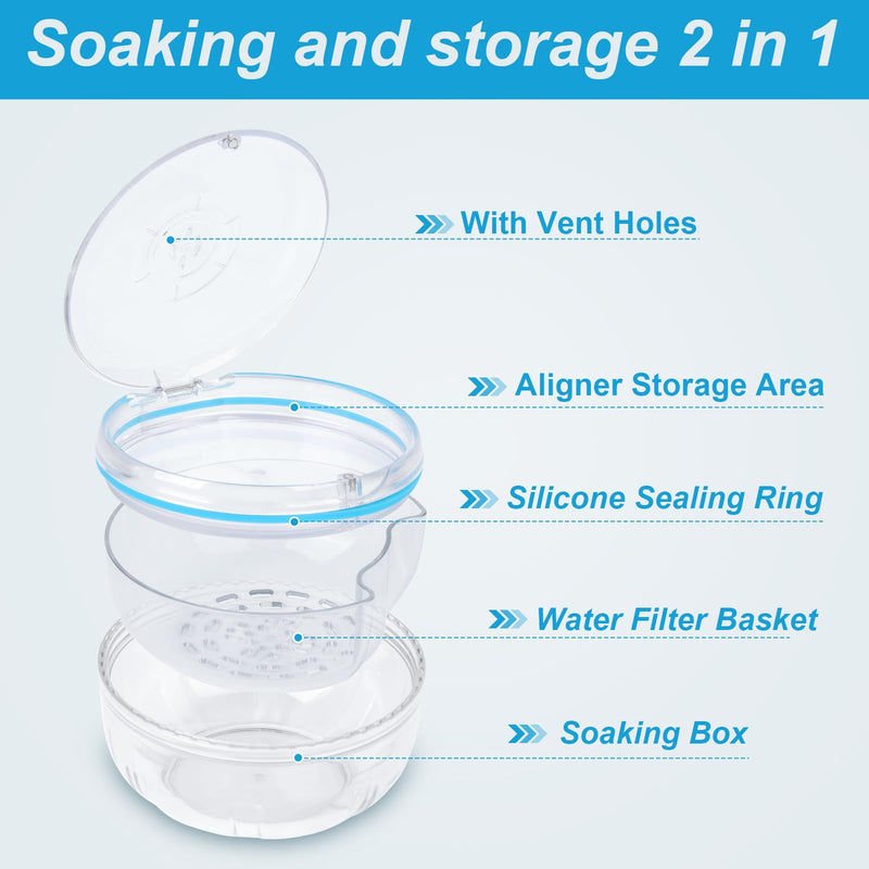 [Australia] - Retainer Cleaner Case,Double Layer No-Leak Denture Cup for Soaking Dentures, Denture Bath for Invisalign Aligner,Retainers,Mouth Guard,Night Guard (Transparent) Transparent 