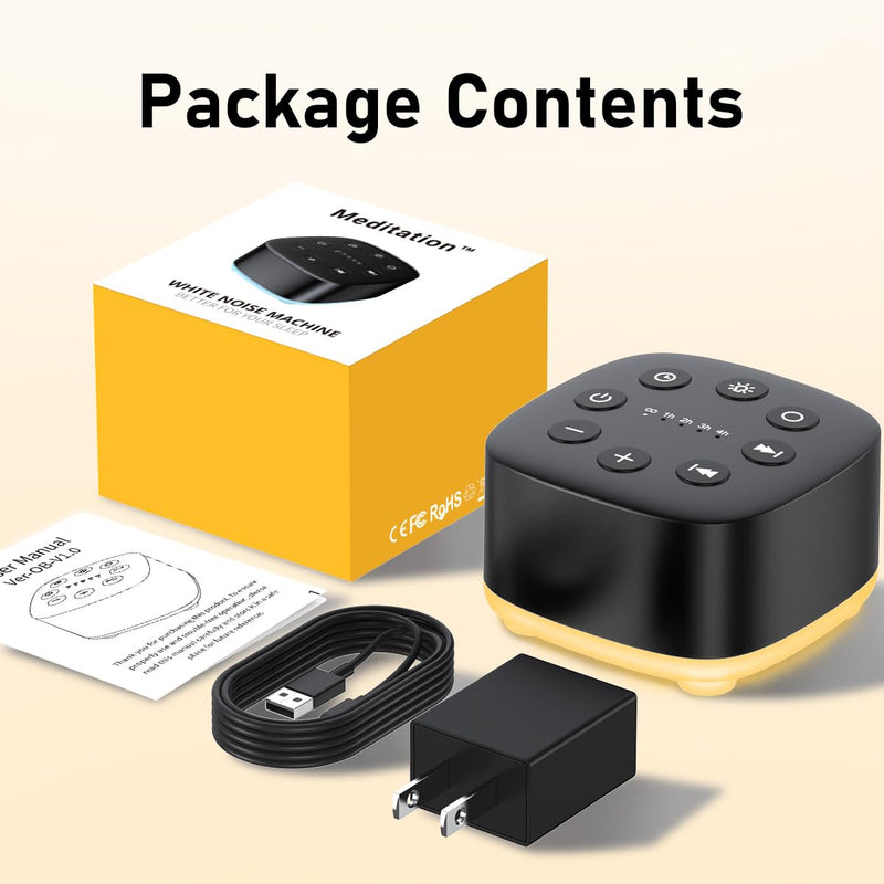[Australia] - Meditation White Noise Sound Machine 30 Soothing Sounds with 32 Volume Control 12 Night Light 5 Timers Portable Sleep Machine for Travel Powered by AC or USB Sleep Therapy for Baby Kids Adults (Black) Black 