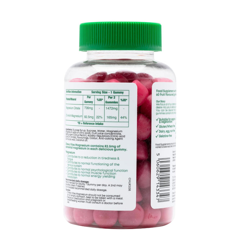 Chewy Vites Adult Gummies Magnesium Citrate 736mg Offering 82.5mg of Elemental Magnesium, 60 Vitamin Gummies, 2 Months Supply, Real Fruit Juice, Vegan, Berries Flavour