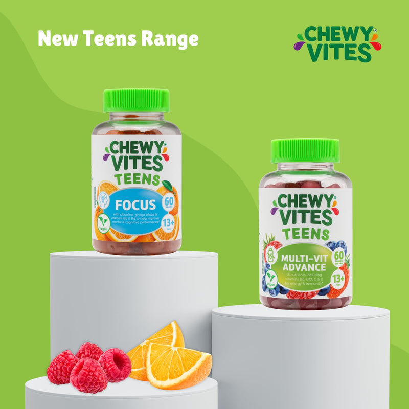 Chewy Vites Teens Multi-VIT Advance, 60 Vitamin Gummies, Teen Vitamins Gummies with 15 Essential Nutrients, 2 Months Supply, Real Fruit Juice, Vegan, Berry Flavour, for Energy and Immunity