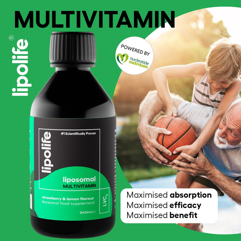 Liposomal Vegan Multivitamin | Higher Absorption, Scientifically Proven | Advanced Formula. Strawberry and Lemon Flavour. 240ml. for Your Family's Immune Health. Lipolife