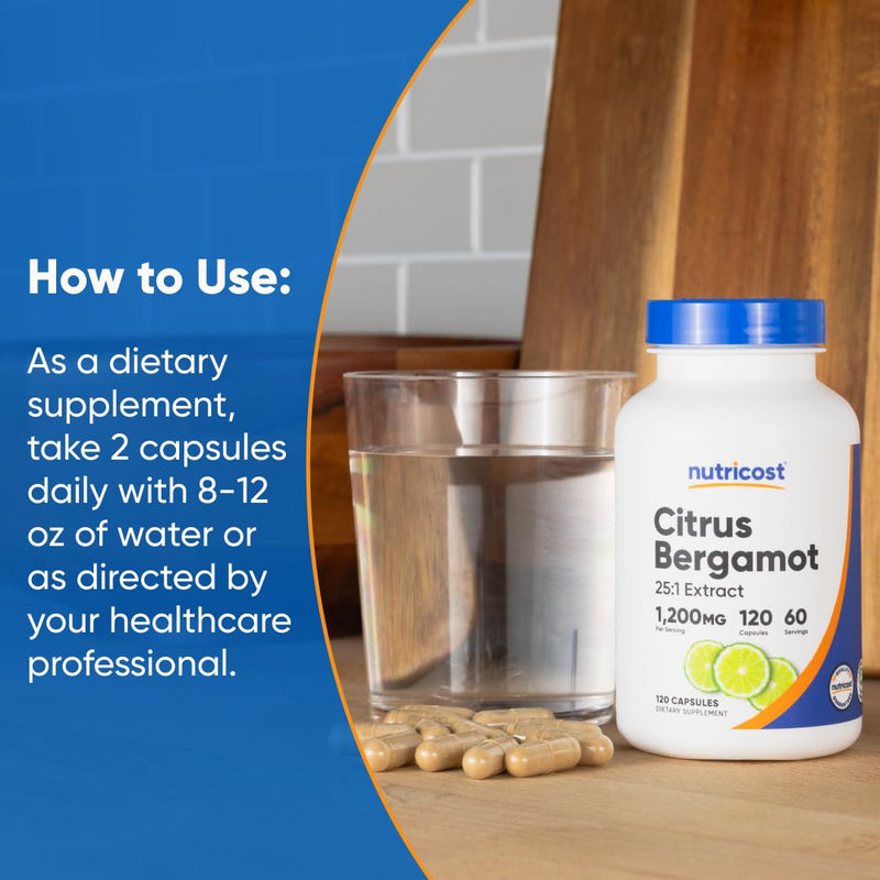 [Australia] - Nutricost Citrus Bergamot Capsules 1,200mg, 120 Capsules - 25:1 Bergamot Extract - 60 Servings, Gluten Free, Vegan & Non-GMO 120 Count (Pack of 1) 