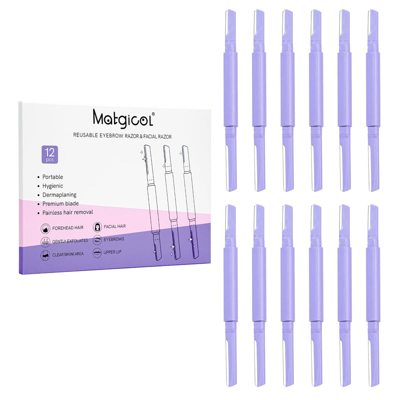 Dermaplane Razor for Women Face & Eyebrow - Dermaplaning Tool for Peach Fuzz Facial Hair Removal,High Precision Blade for Smooth Skin (Purple, 12 Count) Purple 1 Count (Pack of 12)