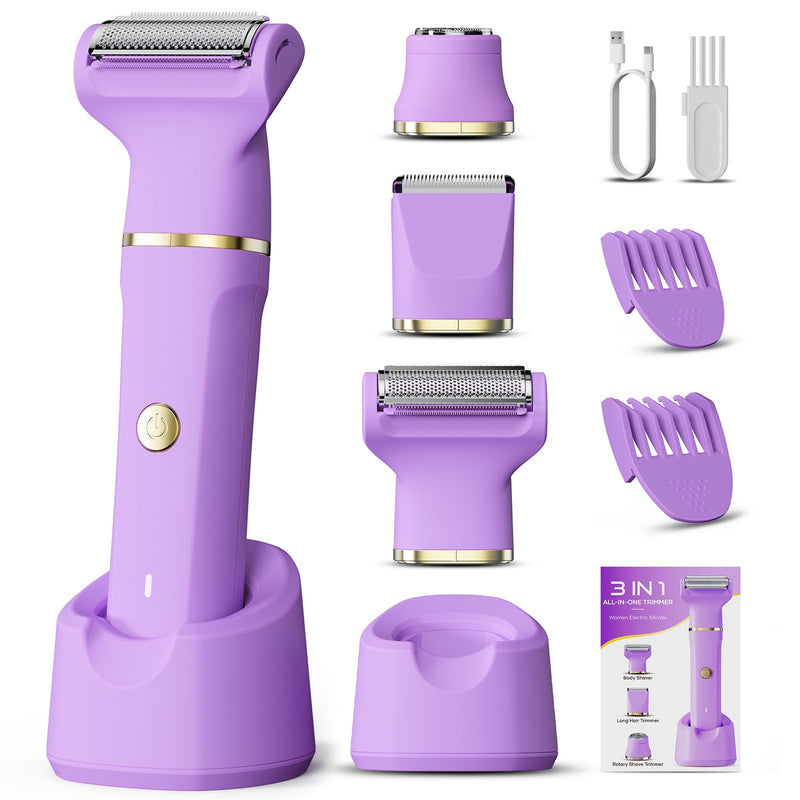 [Australia] - Bikini Trimmer 3 in 1 Electric Razor for Women - IPX7 Waterproof Wet & Dry Body Shaver, Pubic & Facial Hair Remover with Ceramic Blade, USB Rechargeable Dock & Gift Ready 