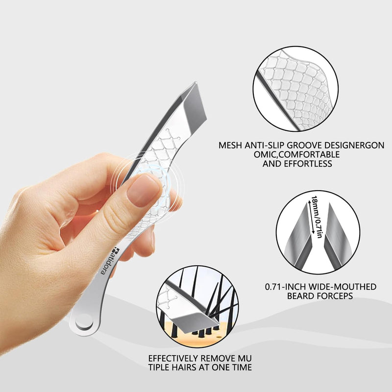 Tweezers for Men & Women Facial Hair Precision Eyebrow & Precise Beard Chin Hair Remover (18mm/0.71“ Wide) Professional-Grade Stainless Steel Slant Tip Tweezers with Leather Case
