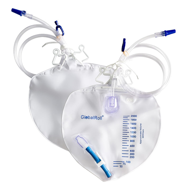 [Australia] - Urinary Drainage Bag with Anti-Reflux Chamber, Bedside Drainage Bag 2000 mL with 48" Drainage Tube, Hook Hanger and Clips, Urine Bag with Plastic Buckle for Home and Hospitals, 1 Pack 