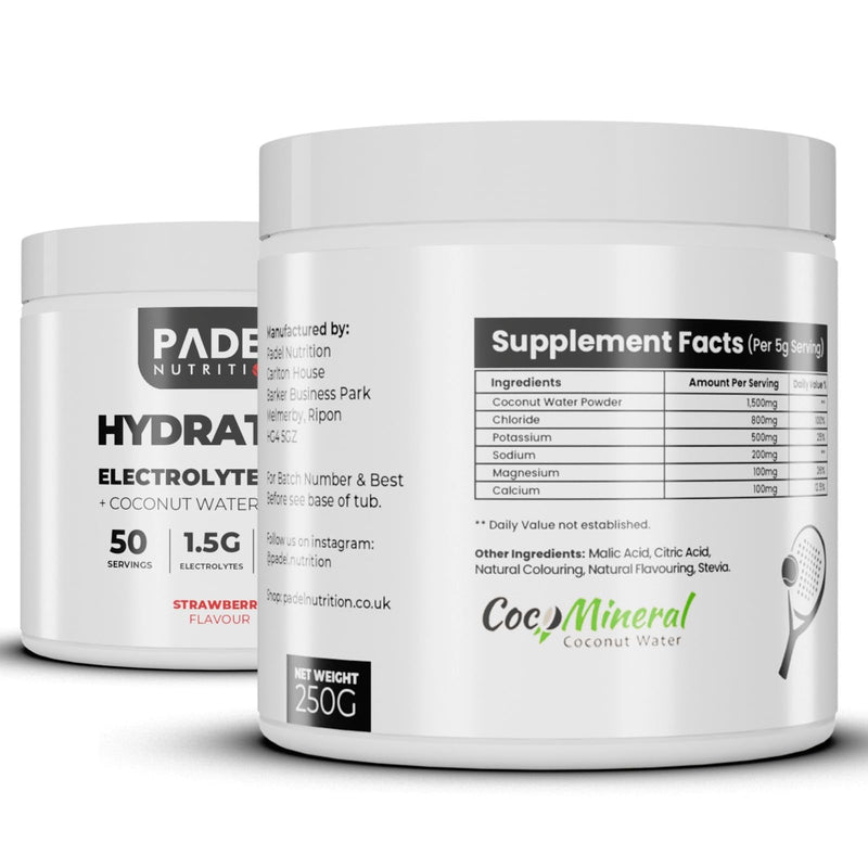 Electrolyte Supplement for Padel Tennis - 50 Servings | Hydration Electrolyte Blend with Coconut Water | Rapid Rehydration, Cramp Prevention & Endurance Support by Padel Nutrition (Strawberry) Strawberry