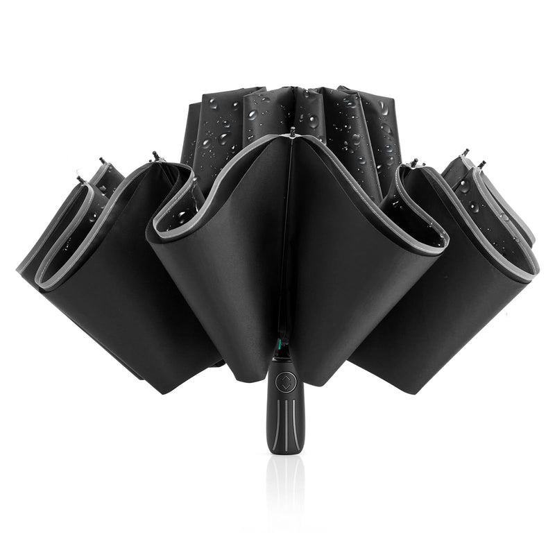 G4Free 42 Inch Eco Windproof Folding Umbrella Wind Resistant + 54 Inch Large Double Layer Inverted 12 Ribs Windproof Umbrella, with Reflective Strip