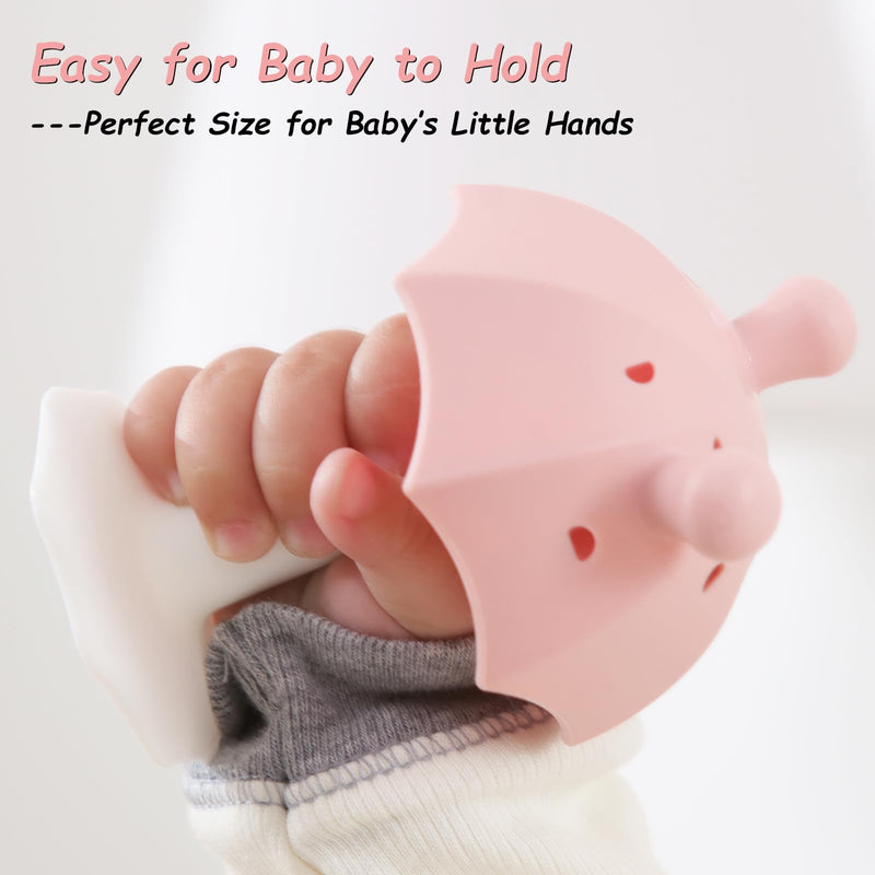 [Australia] - Umbrella Baby Teether with Suction Base, Keeping Baby Busy, Seposeve Teething Toys for Babies 0-6 Months, Silicone Teether Toys 6-12 Months 12-24 Months, Easy to Hold, BPA Free, Pink 