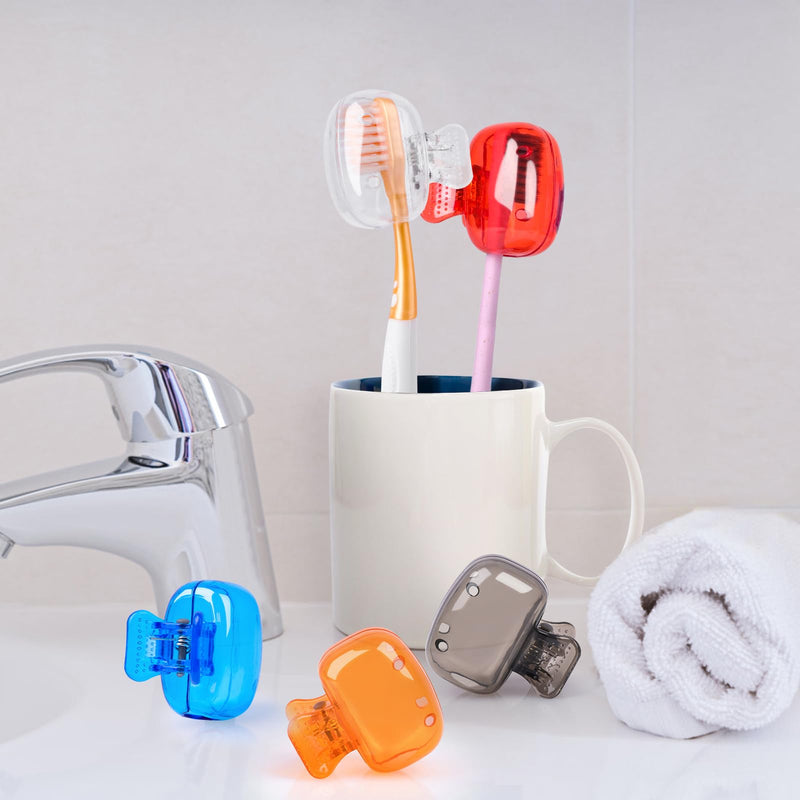 [Australia] - 6 Pack Toothbrush Covers Portable Toothbrush Protector Coverings Clips Tooth Brush Storage Head Cover Cap for Kids Bathroom Home Travel Tooth Brush Case Red Blue Green Orange Gray Clear 