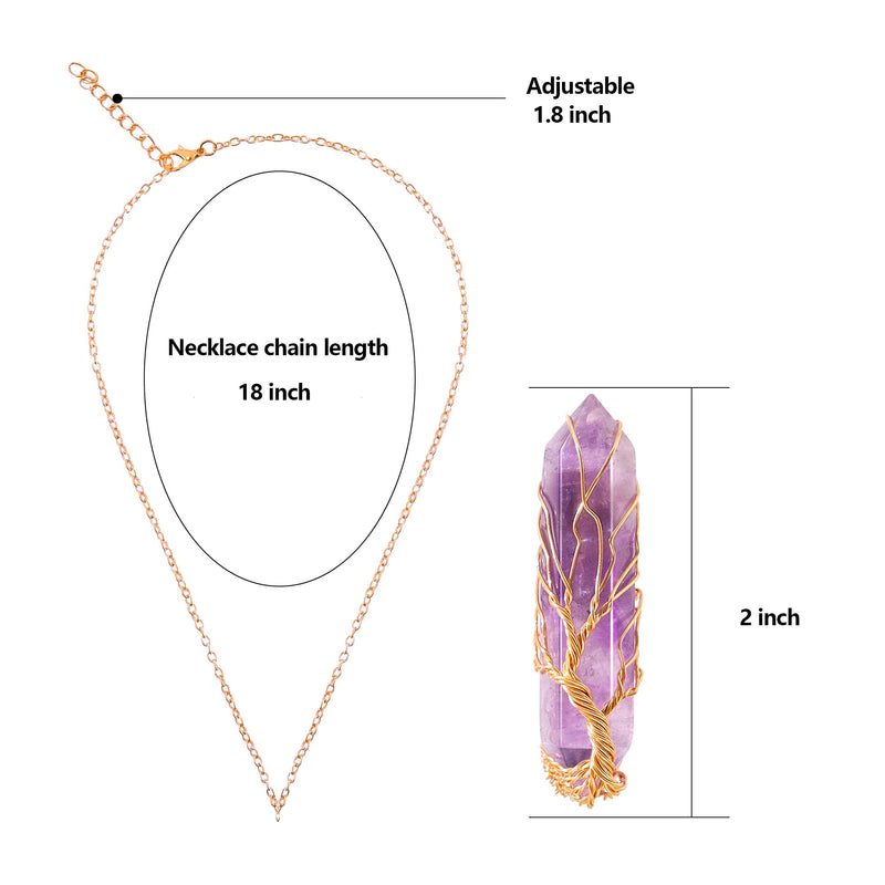 [Australia] - Healing Crystal Necklace Tree of Life Wire Wrapped Natural Stone Point Pendant Necklace Hexagonal Reiki Spiritual Quartz Gemstone Jewelry for Women Men Amethyst 