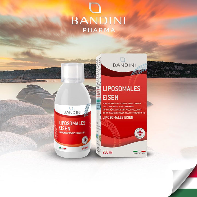 [Australia] - Bandini® Liposomal Iron + Vitamin C | 250ml liquid format, 10ml daily dose for 25 days | 20mg iron + 100mg Vit C per daily dose | Highly dosed, laboratory tested, vegan, without additives | With measuring cap 