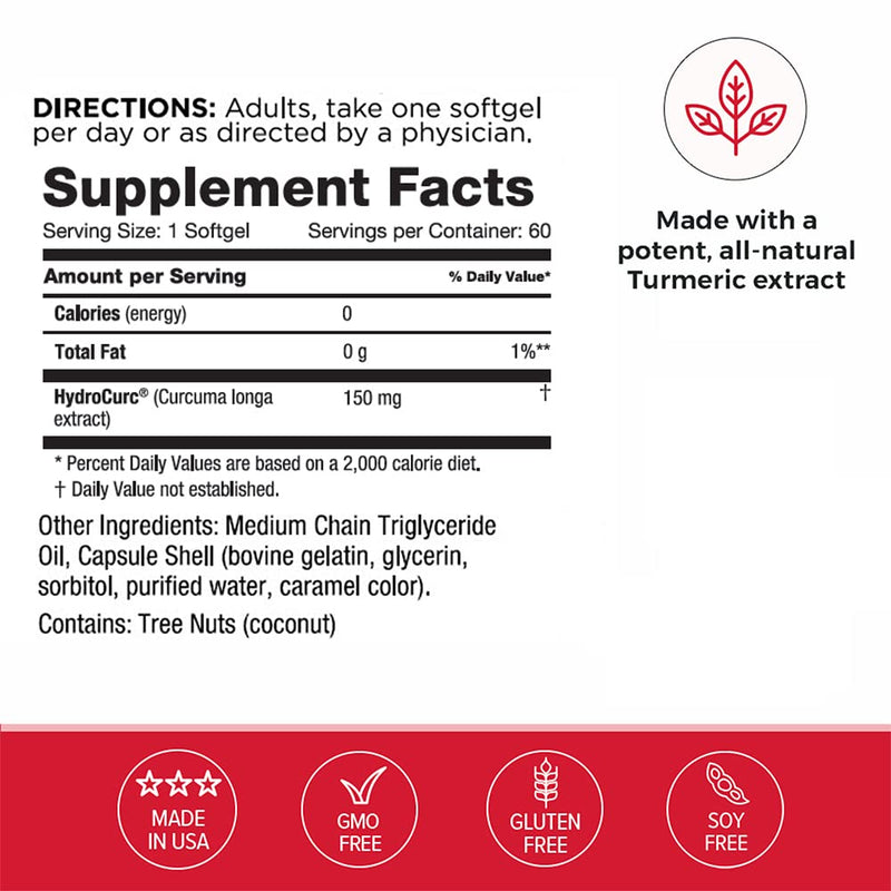 [Australia] - Omax HydroCurc Turmeric Curcumin Softgels, Highly Bioavailable for Natural Joint Relief, Nanoparticle Potency & Absorption (60 Softgels) 