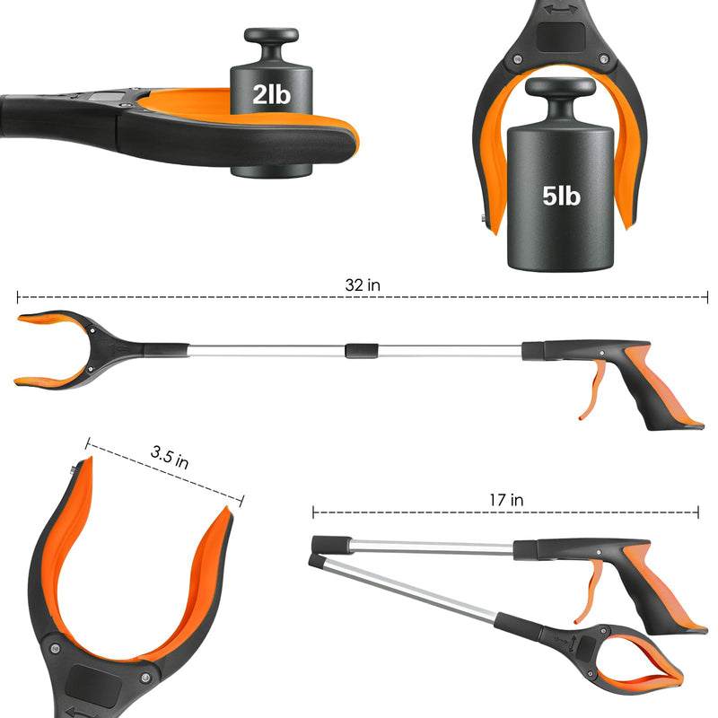 [Australia] - 32" Grabber Reacher Tool, 2-Pack Foldable Reacher Grabber Pickup Tool with 360° Anti-Slip Rotating Jaw & Magnet, Mobility Aid Reaching Assist Tool for Trash Pick Up, Lightweight Grabber Tool Orange - 2 Pack 