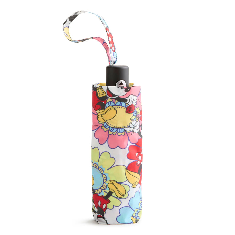 Vera Bradley Women's Disney Mini Umbrella – Essential Travel Size Umbrella – Mickey & Minnie Petal Floral White