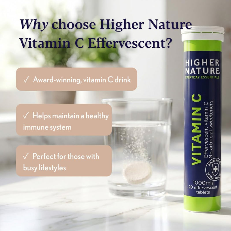 Higher Nature - Fizzy C - Vitamin C Effervescent Tablets - Immune System Support - Vitamin C 1000mg - Vegan - 20 Tablets x 3 (Pack of 3) 20 count (Pack of 3)