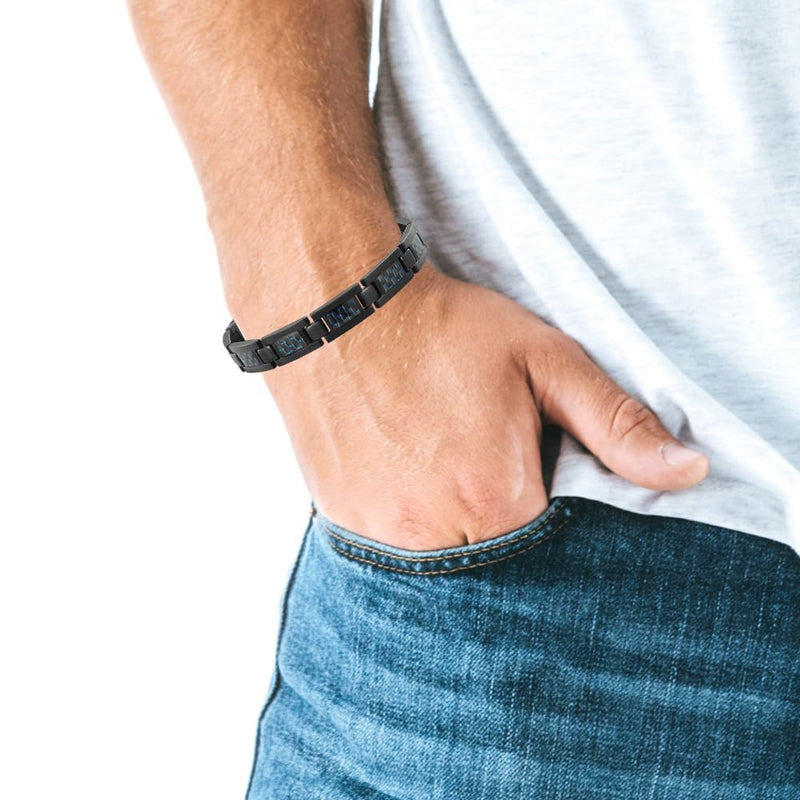 [Australia] - Willis Judd Mens Blue Carbon Fiber Titanium Magnetic Bracelet Adjustable 