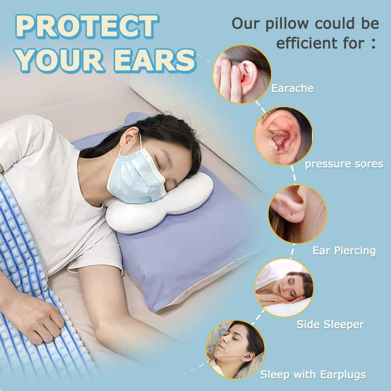 [Australia] - Ear Piercing Pillow for Side Sleepers Donut Pillow with Ear Hole, CNH, Relief Pain Ear Inflammation and Pressure Sores Guard Protector Earplugs Support Pillow for Sleeping White 